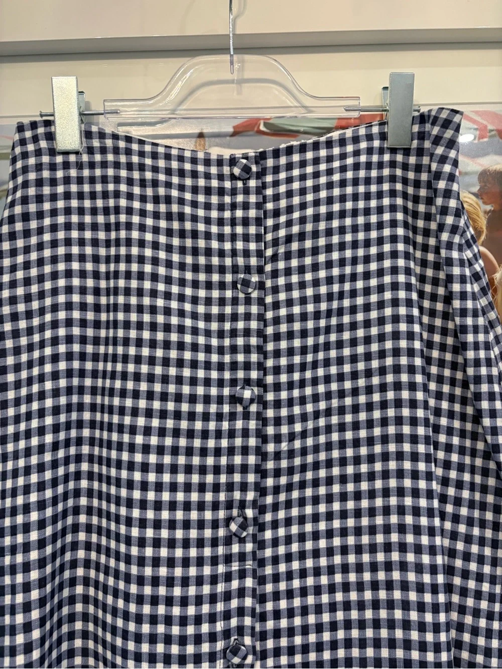 Reformation Navy and White Gingham Button-Front Midi Skirt